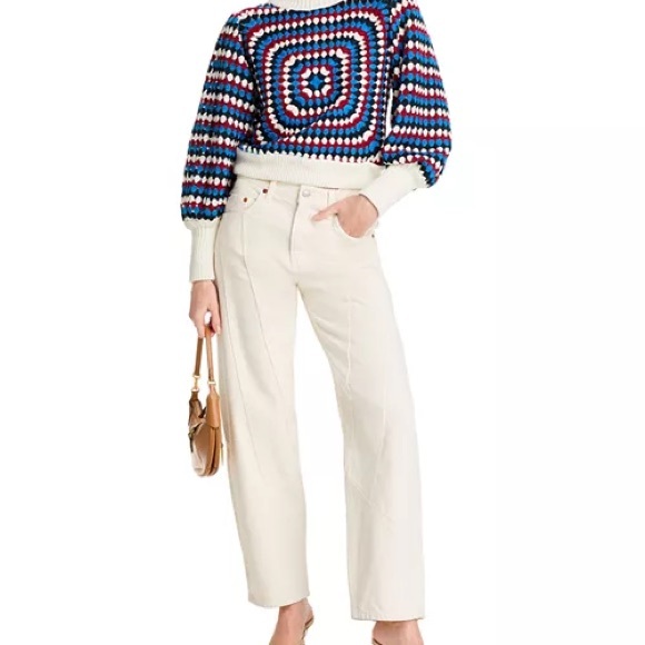 Farm Rio Colorful Crocheted Balloon Sleeve Knit Sweater SZ L NWT SOLD OUT - Picture 2 of 5